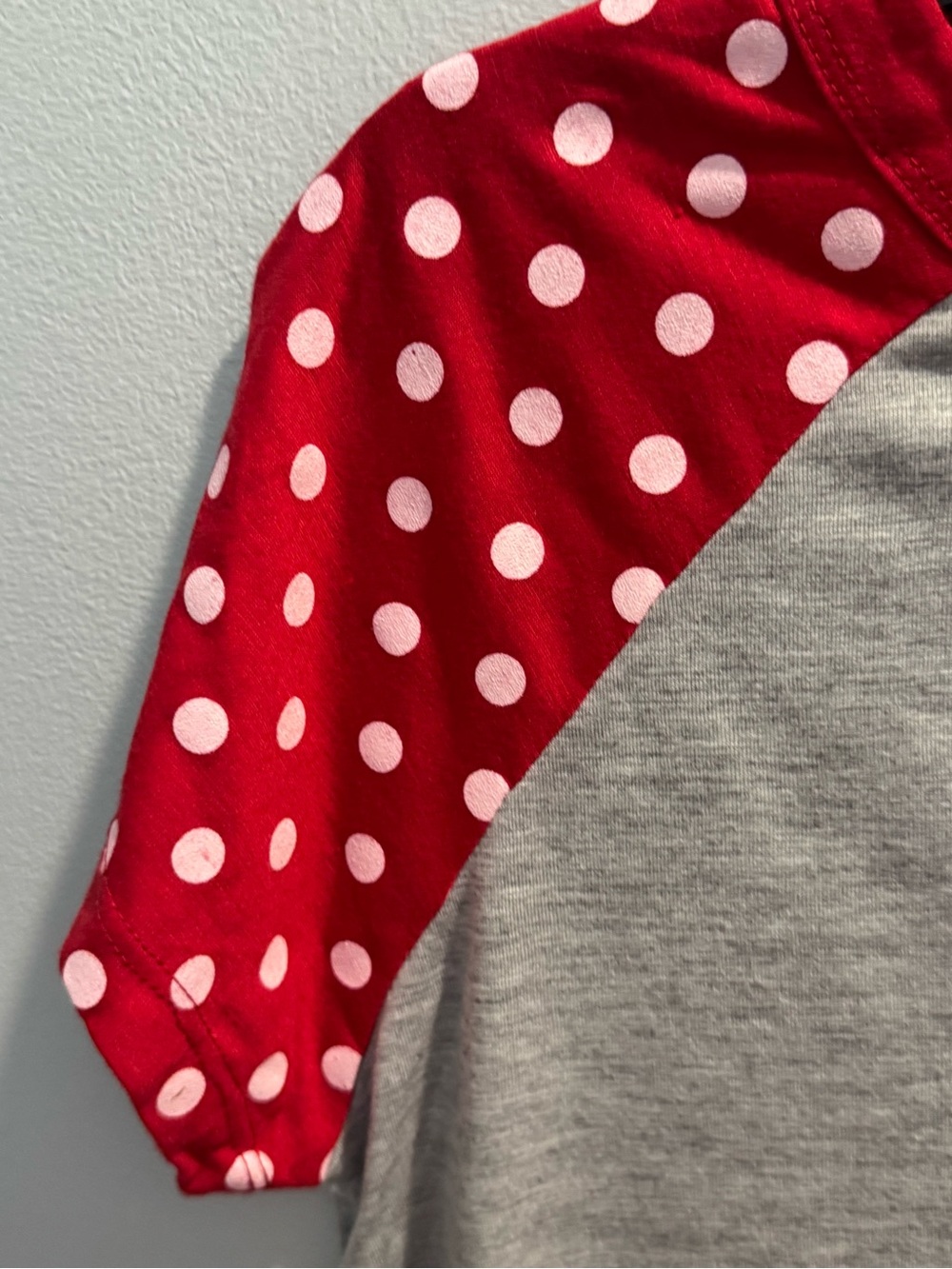 Disney Minnie Mouse Girls' Gray & Red Polka Dot Raglan Tee NWT - Picture 4 of 4